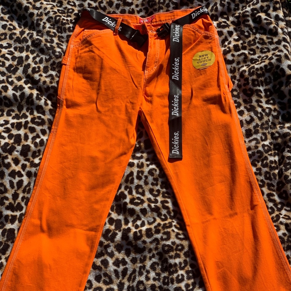 Orange belted carpenter pants